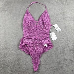 In Bloom by Jonquil Juliet Lace Halter Neck Thong Teddy Pink Orchid Small NWT